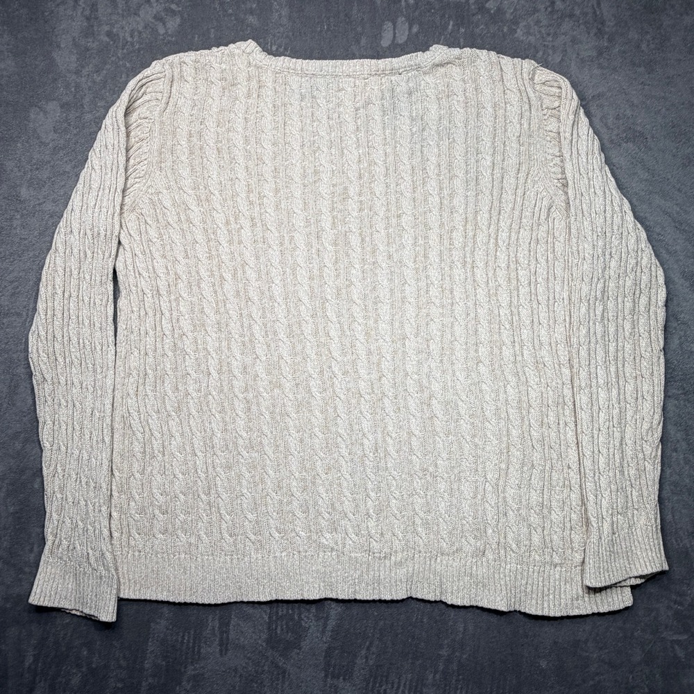 Vtg Croft & Barrow Sweater Women XL Beige 100% Cotton Cable Knit V-Neck Nautical - Picture 2 of 7